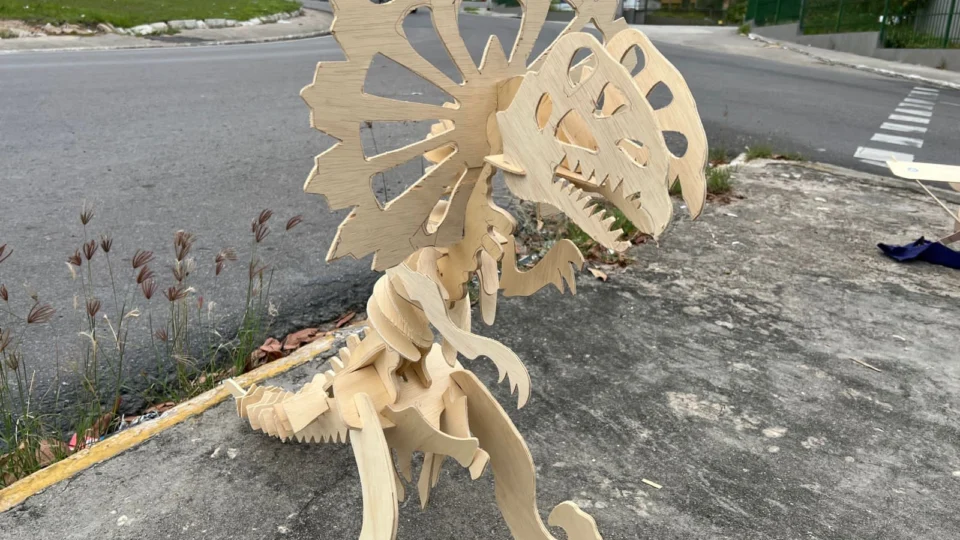 Inovação: marceneiro transforma pedaços de madeira em dinossauros e aviões