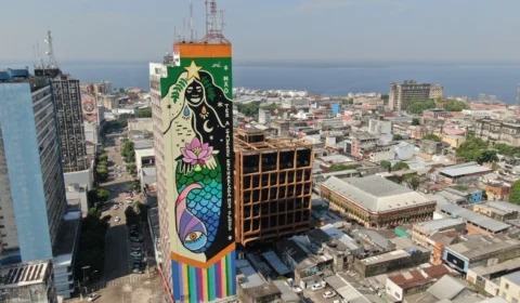 Artista selecionada em projeto nacional pinta obra de 80 metros no Centro de Manaus