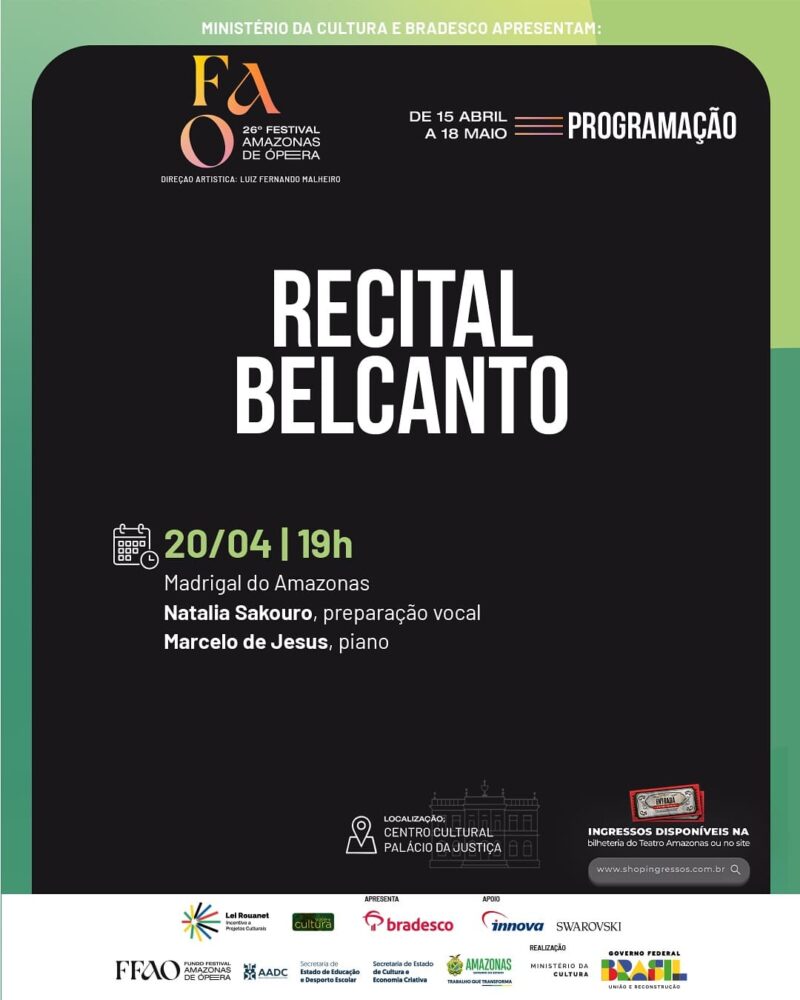 "Recital Bel Canto" será apresentado neste domingo no Festival de Ópera. 