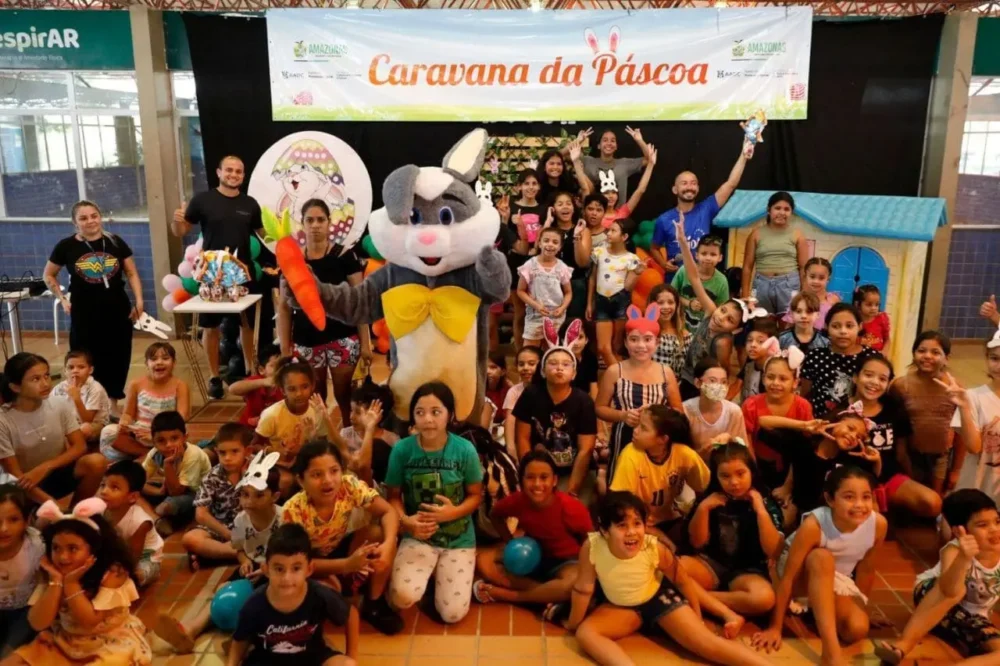 Páscoa em Manaus: Caravana leva coelhinho, cinema e Caça aos Ovos para famílias.