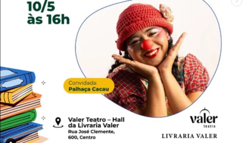 Palhaça Cacau comanda tarde de histórias e brincadeiras na Valer Teatro.