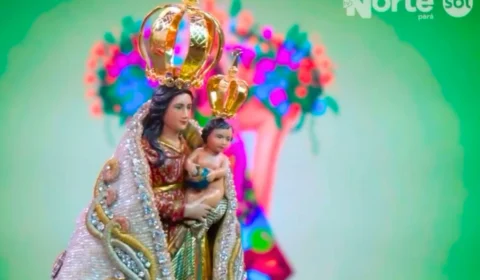 Imagem de Nossa Senhora de Nazaré visita a TV Norte SBT Pará