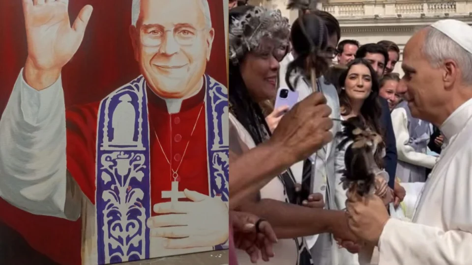 Papa Leão XIV recebe presente de artistas indígenas amazônicos no Vaticano